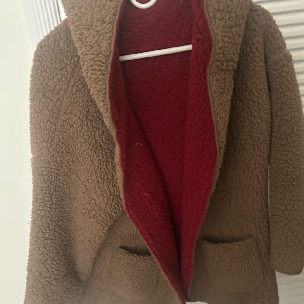 Cozy Brown and Red Women's oversized  reversible bear coat